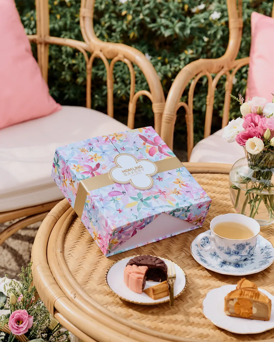 The Painted Garden Box watercolour floral Mid-Autumn gift box by Mdm Ling Bakery